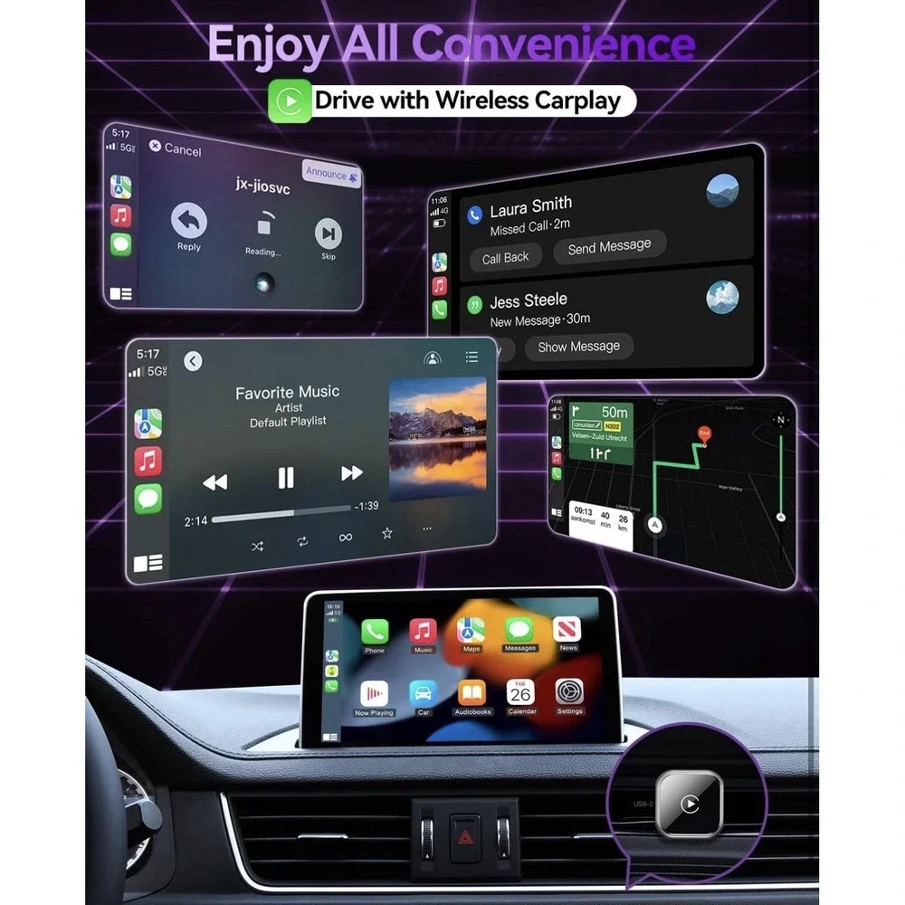 CarPlay Android Auto Wireless Adapter Ultra Small Plug Play Voice‎ Control