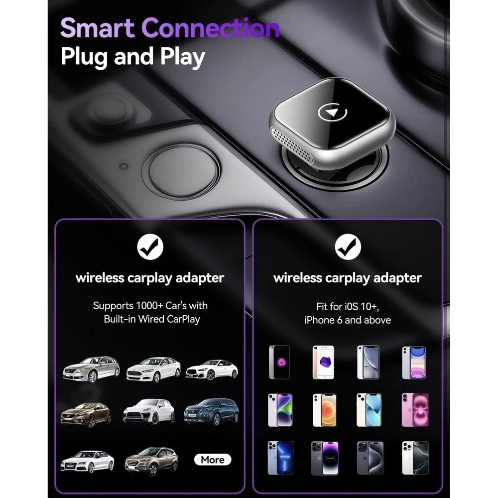 CarPlay Android Auto Wireless Adapter Ultra Small Plug Play Voice‎ Control