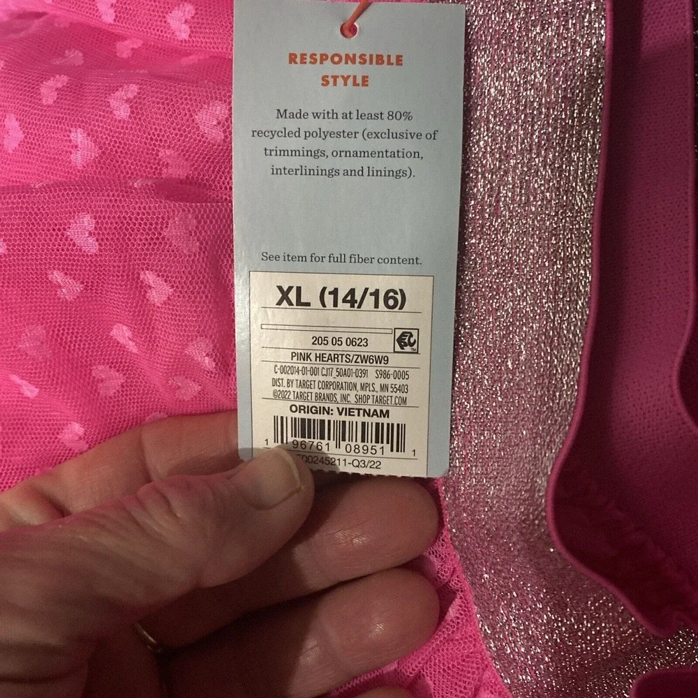 Cat & Jack Youth Girls' Pink Valentine Heart Printed Tutu‎ Skirt X-Large XL NWT