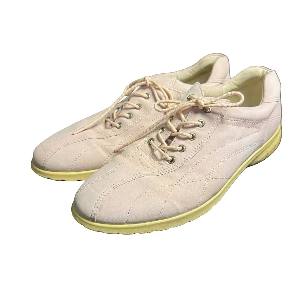 ECCO Soft Fresh Pastel Pink Leather Lace Up Walking Sneakers Shoes‎ Womens 41 10