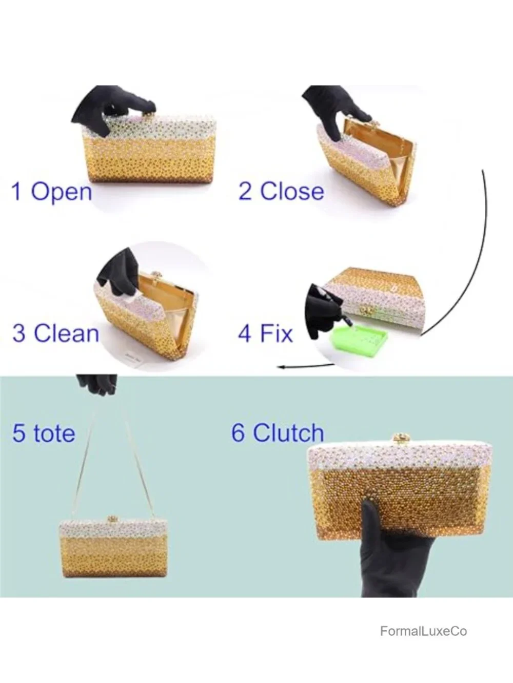 Crystal Rhinestone Evening Clutch Purse with Chain Strap