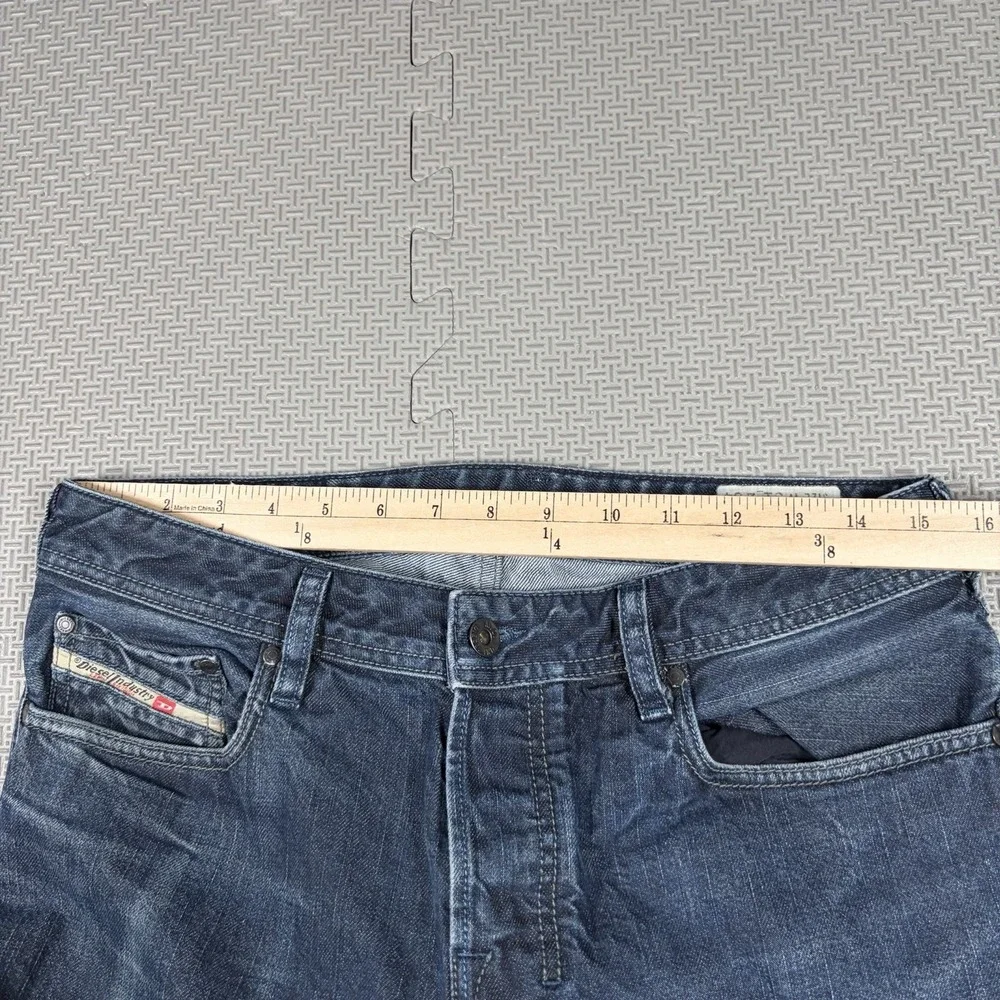 Diesel Jeans Mens 31x34 Blue Zatiny Regular Bootcut Distressed Button Fly 0088Z