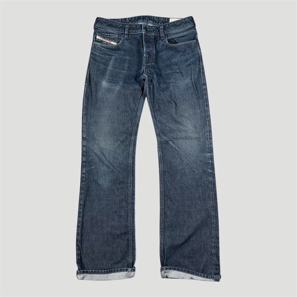 Diesel Jeans Mens 31x34 Blue Zatiny Regular Bootcut Distressed Button Fly 0088Z
