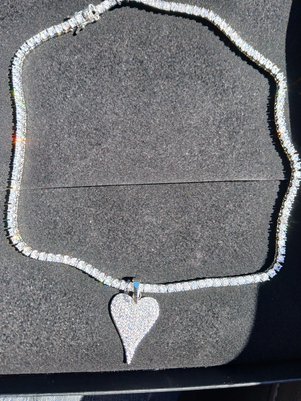 Sparkling Embelisshed Fine Silver Heart Pendant Tennis Necklace -embelisshed All