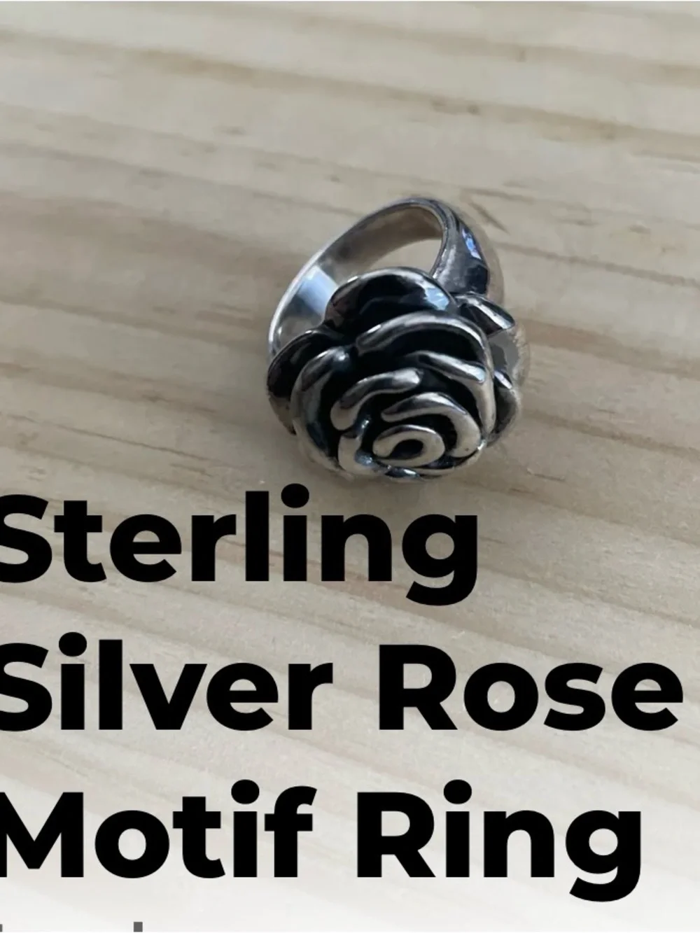 Sterling silver rose motif ring