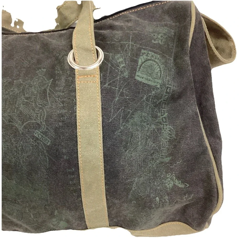 True Religion Duffle Bag Brown w/Tan - Shoulder Strap + Handles - Large - Cotton