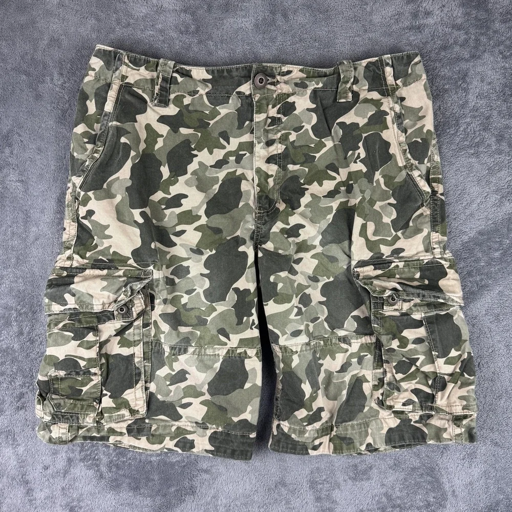 Aeropostale Cargo Shorts Mens 37 Green‎ Camo Multi Pocket Cotton Casual