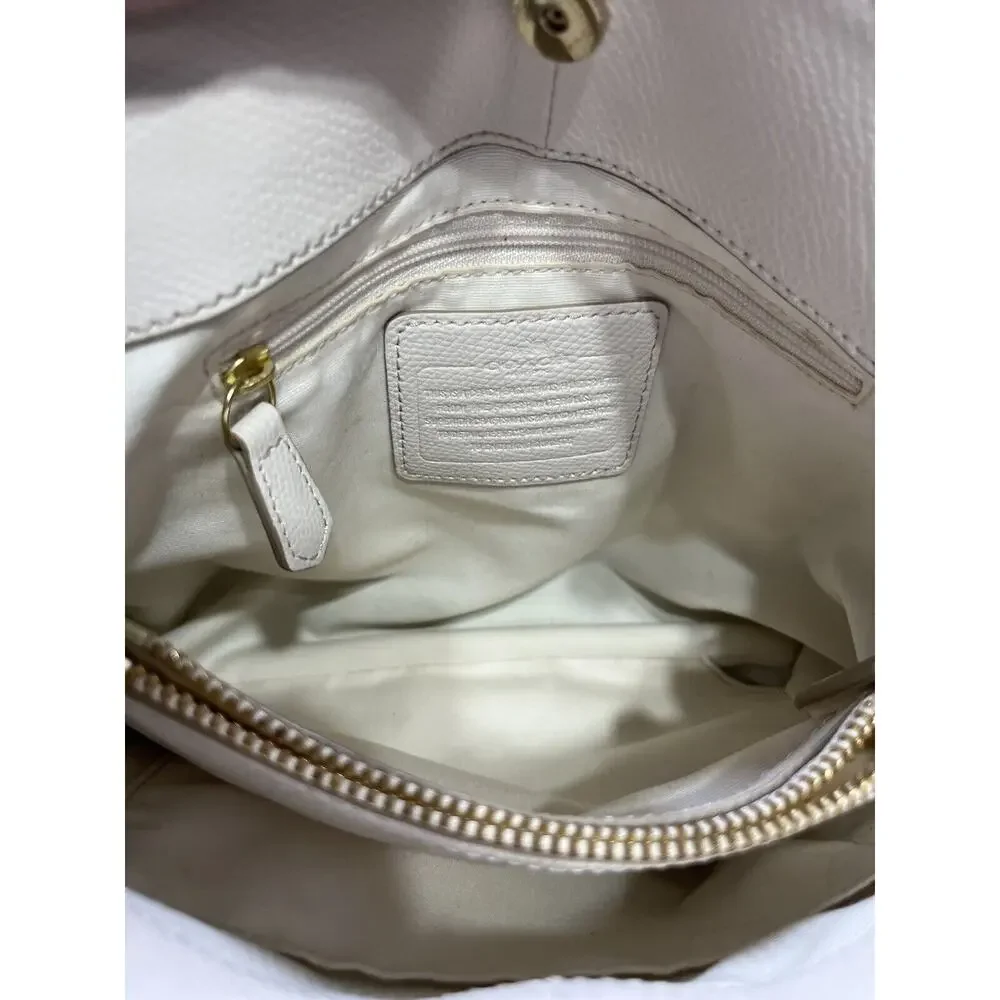 Coach F34663 Authenticated Minetta Chalk Cross-grained Leather Handbag‎ Purse