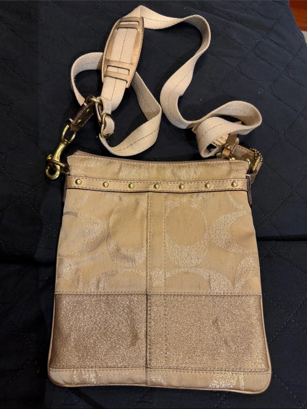 Coach Tan Signature Crossbody Bag with Glitter Accent