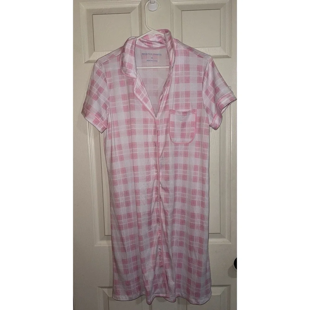Draper James‎ Pajama shirt  Womens M Pink White Plaid Stretch