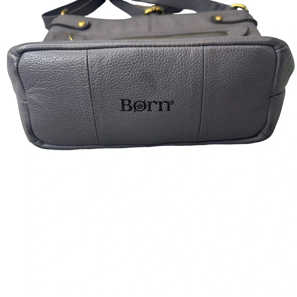 Born Grey Pebbled Genuine Leather‎ Crossbody Bag Adjustable Strap Brass Hardware