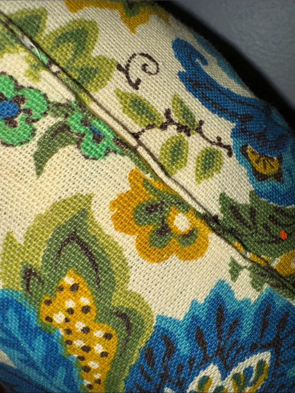Handmade Decorative Feather Throw Pillow in Blue Green Floral Damask