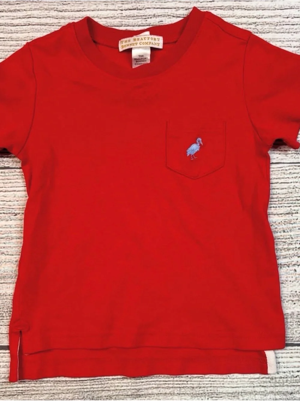 The Beaufort Bonnet Company Bright Red Short Sleeve Pocket Tee with Blue Bird