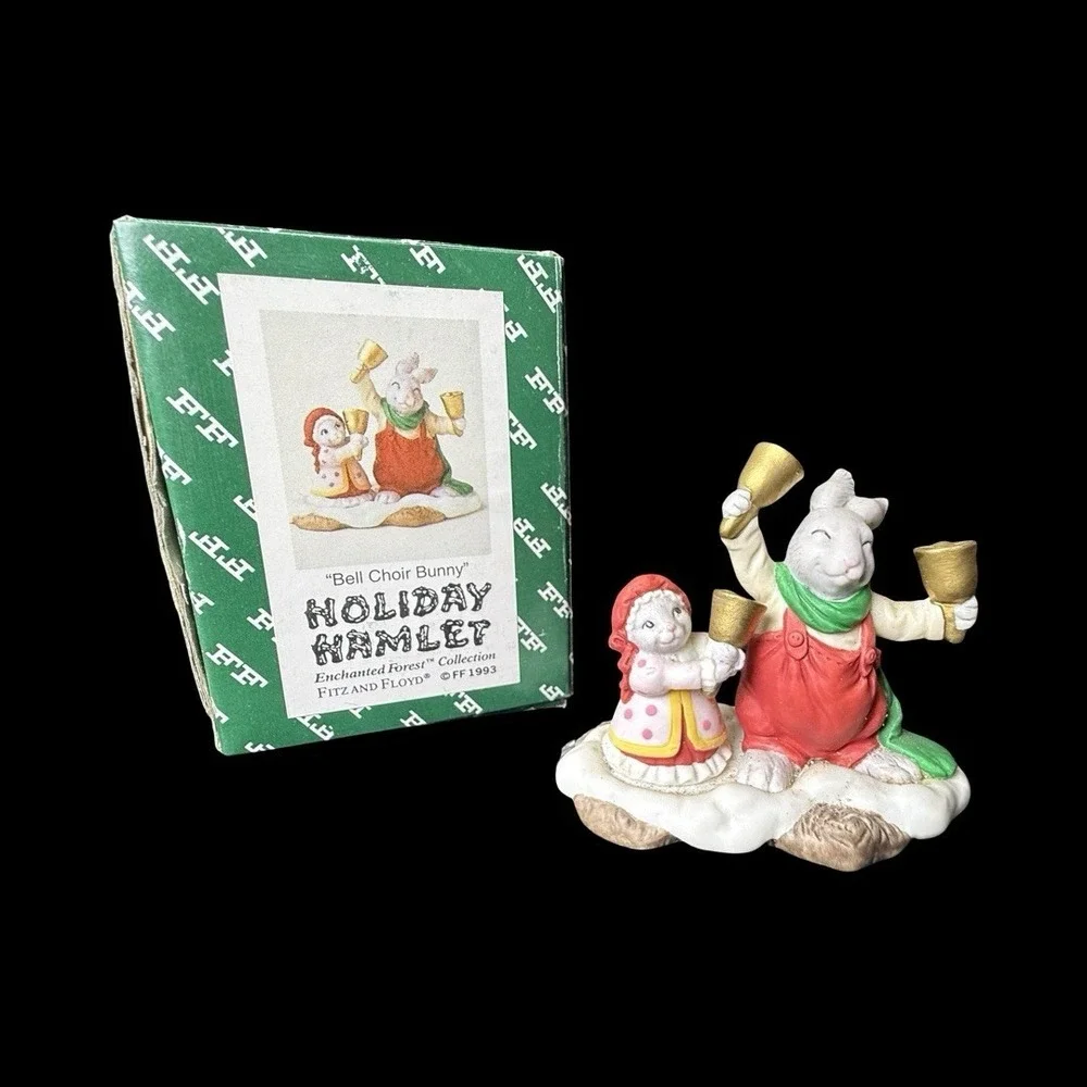 Fitz & Floyd Holiday Hamlet Enchanted Forest Bell Choir Bunny Figurine 1993