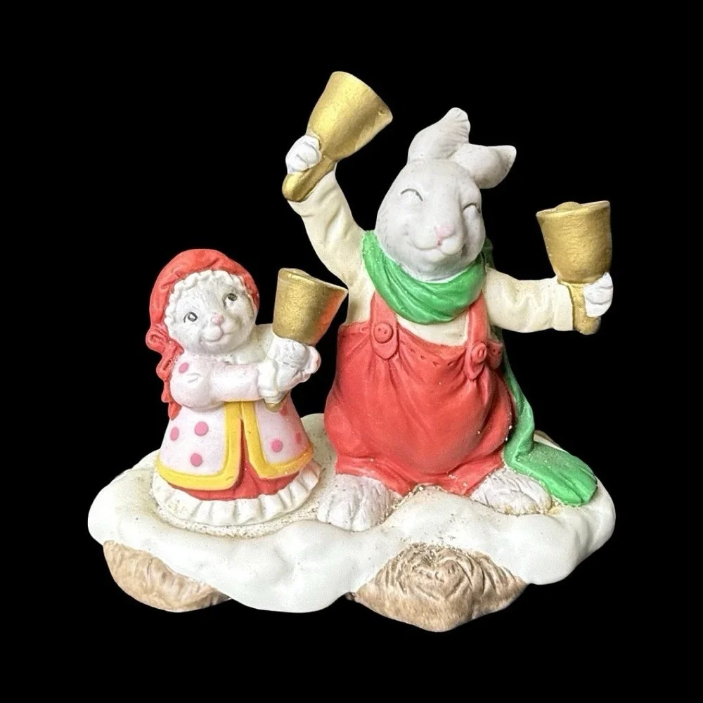 Fitz & Floyd Holiday Hamlet Enchanted Forest Bell Choir Bunny Figurine 1993
