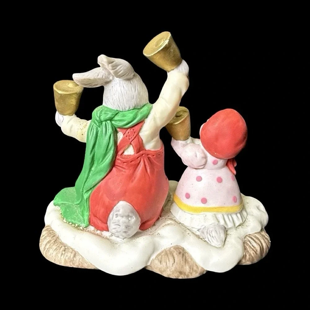 Fitz & Floyd Holiday Hamlet Enchanted Forest Bell Choir Bunny Figurine 1993