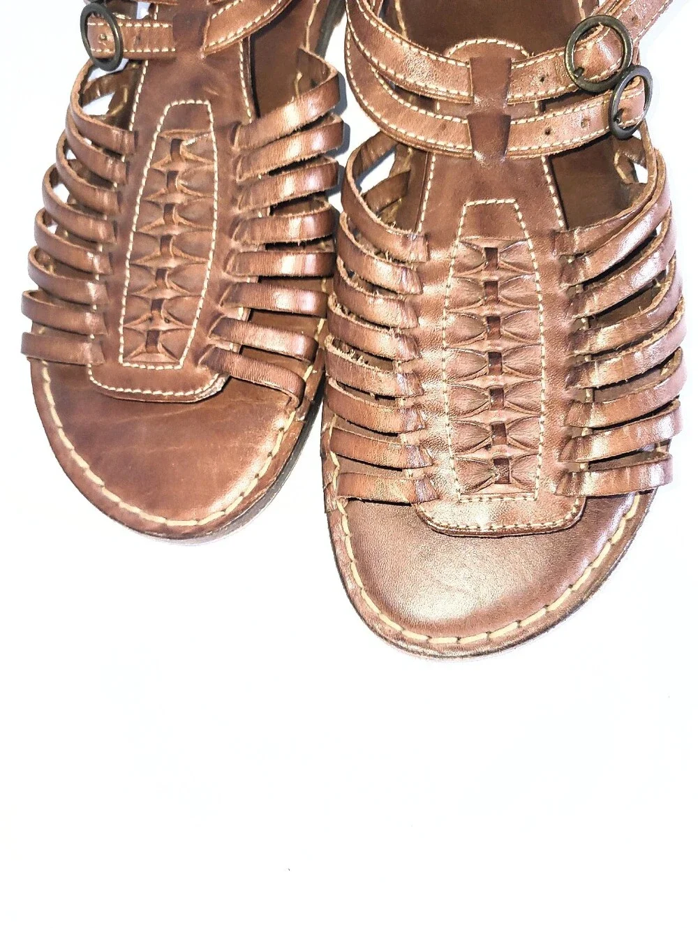 Frye Kayla Huarchi Sandals Genuine Leather Caged Gladiator Brown Size 8.5 B