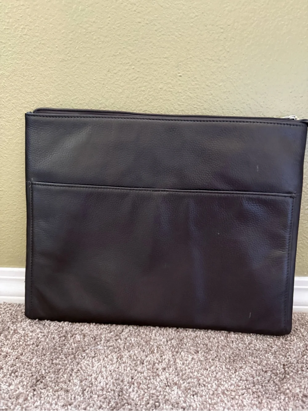Black pebbled Leather Zip laptop sleeve Portfolio Briefcase