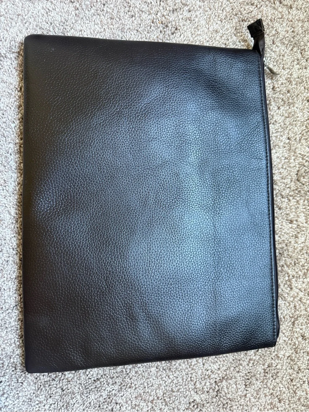 Black pebbled Leather Zip laptop sleeve Portfolio Briefcase