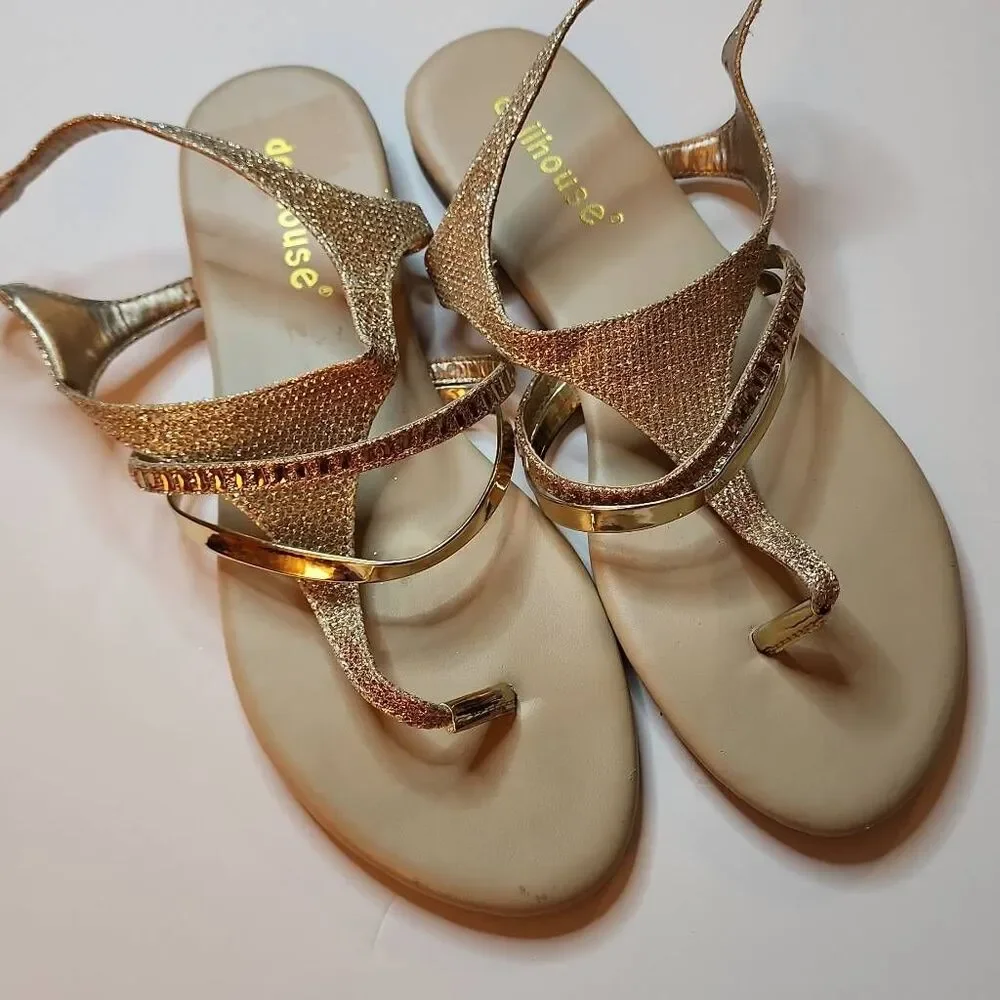 Dollhouse Multistrap Gold Glittery Sandals Size 8.5
