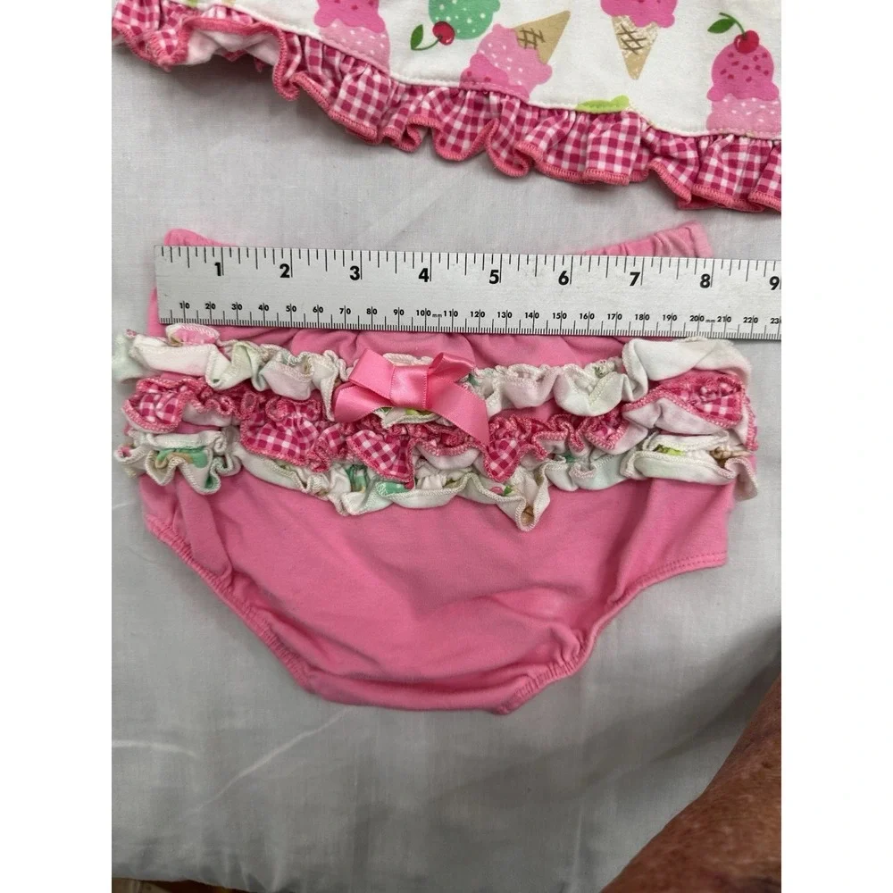 18 Months Baby Set Ice cream Cones Outfit With Cherry's. Ruffle Bottoms To Match
