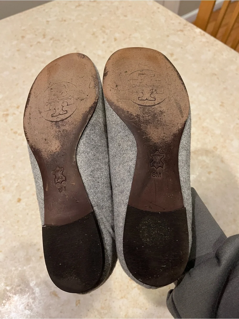 Tory Burch Light Gray Logo Ballet Flats