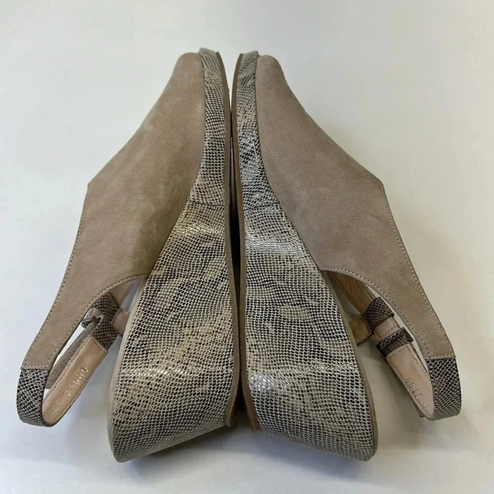 BeautiFeel Gwen Wedge Sandals Open Toe Shoes Ankle Strap Suede Tan Snake 41 10.5