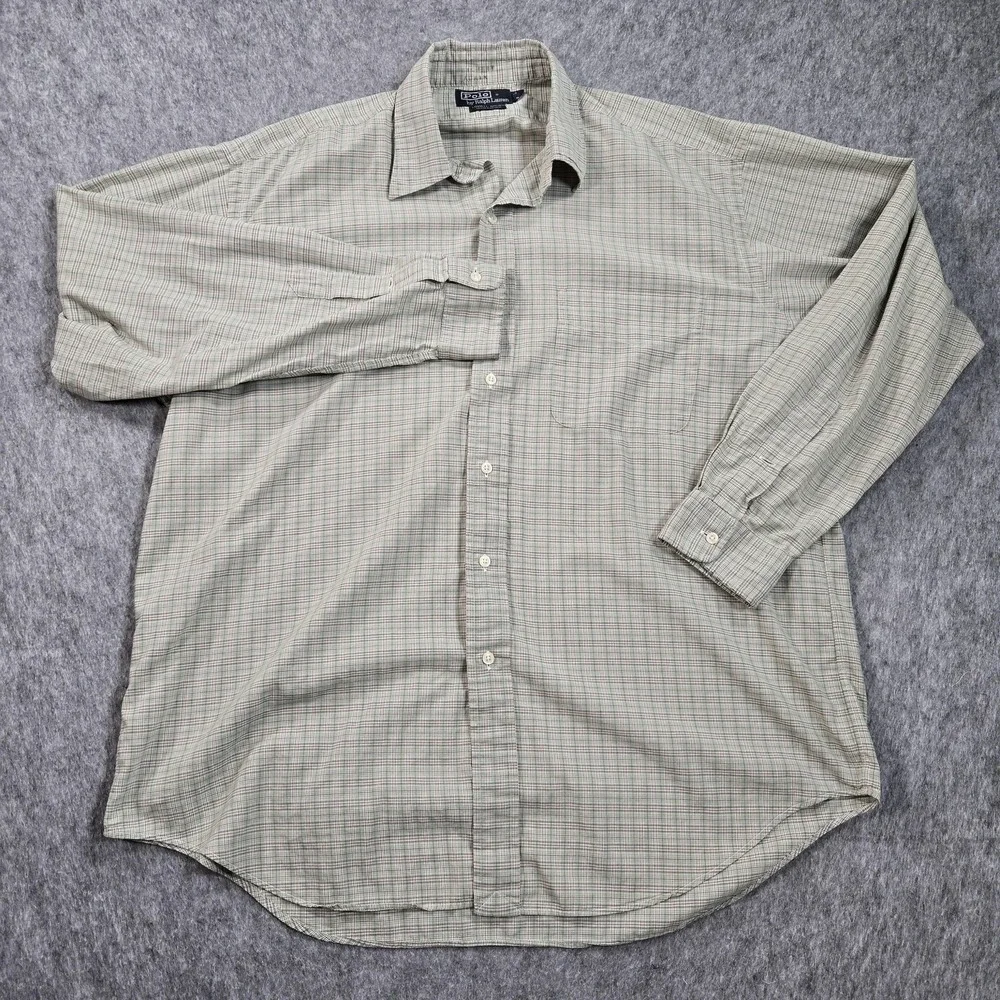Polo Ralph Lauren Lowell Sport Shirt Mens Large Green Check‎ Cotton Long Sleeve