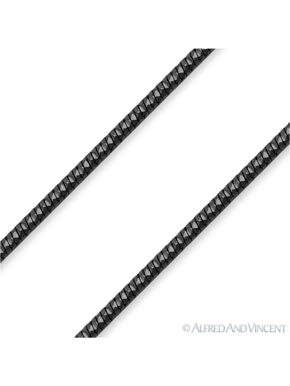 0.7mm D-Cut Snake Link Chain Necklace in .925 Sterling Silver w/ Black Rhodium