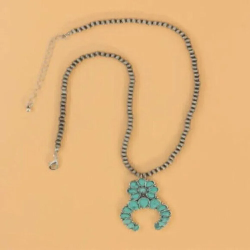 Turquoise Squash Blossom Beaded Native American Necklace