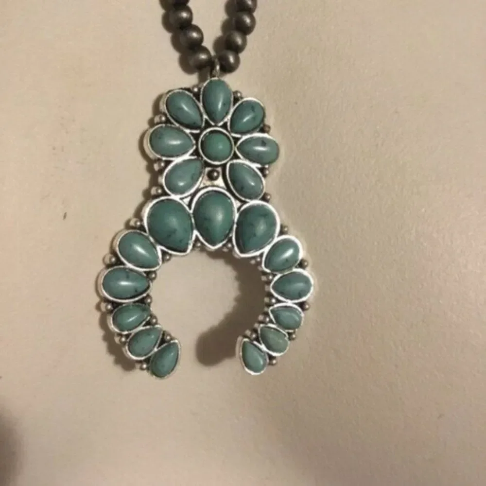 Turquoise Squash Blossom Beaded Native American Necklace