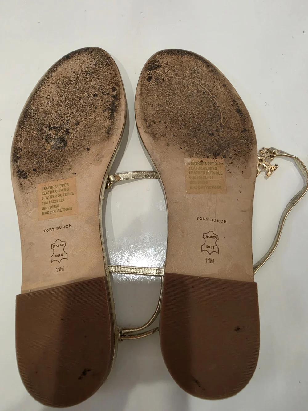 Tory Burch Metallic Gold T-Strap Sandals Size 11