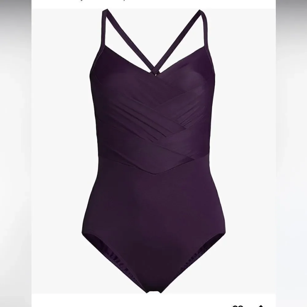 Land's EndX Back Pleated One Piece Swimsuit Various Soft Cup BlackBerry Various
