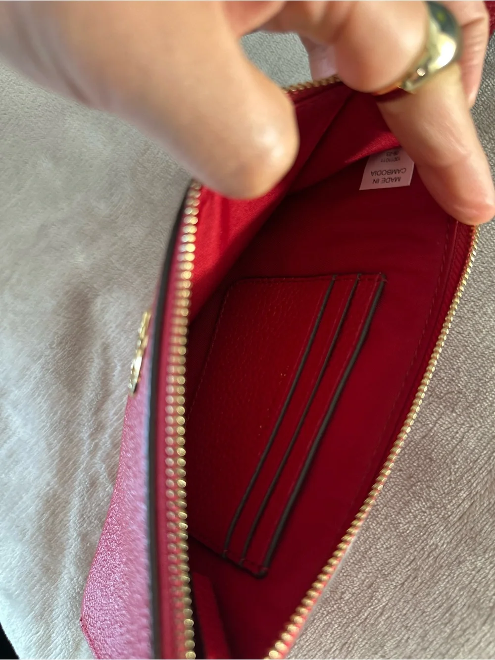 Tory Burch Red Pebbled Leather Wristlet with Gold Logo