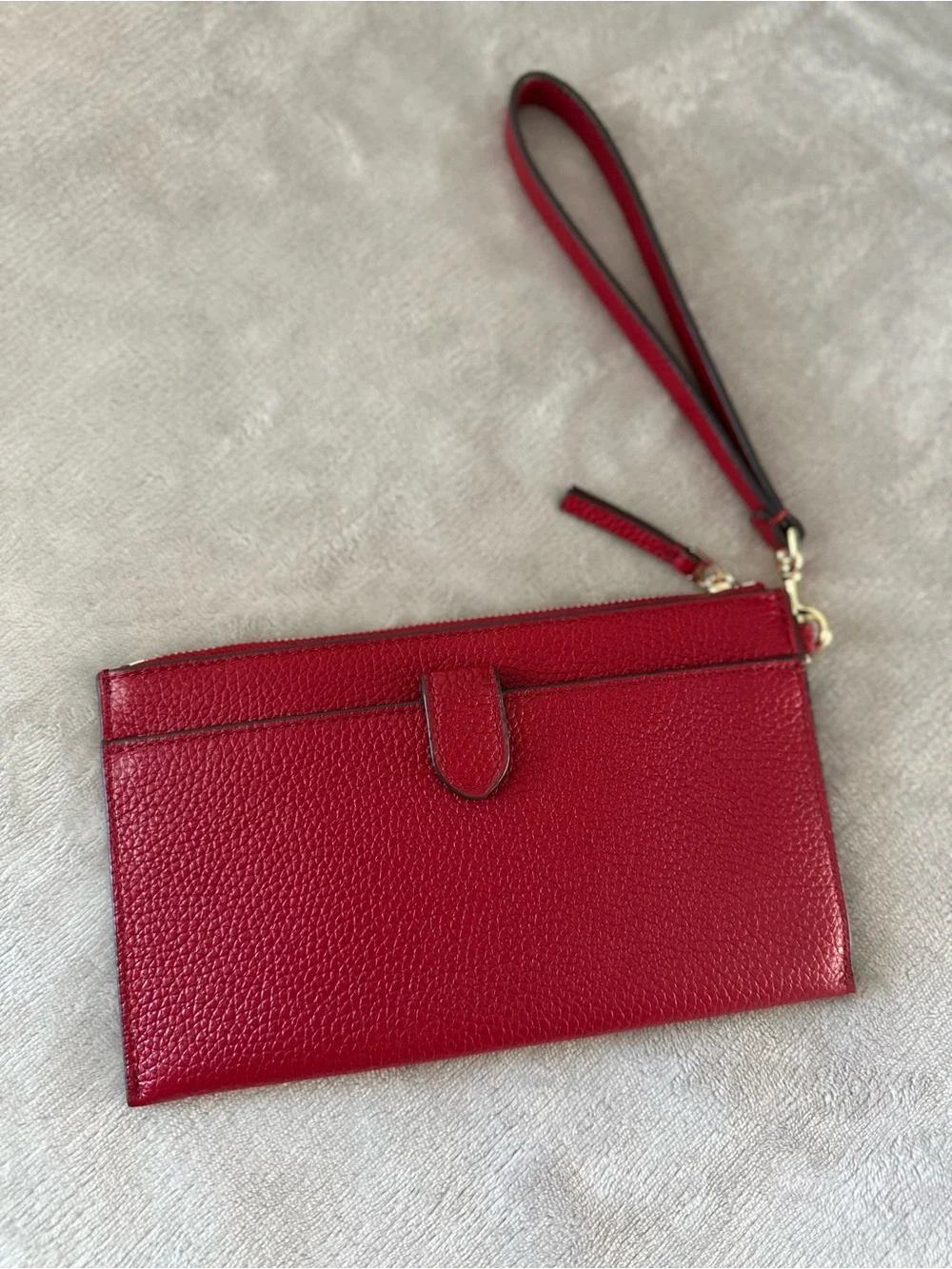 Tory Burch Red Pebbled Leather Wristlet with Gold Logo