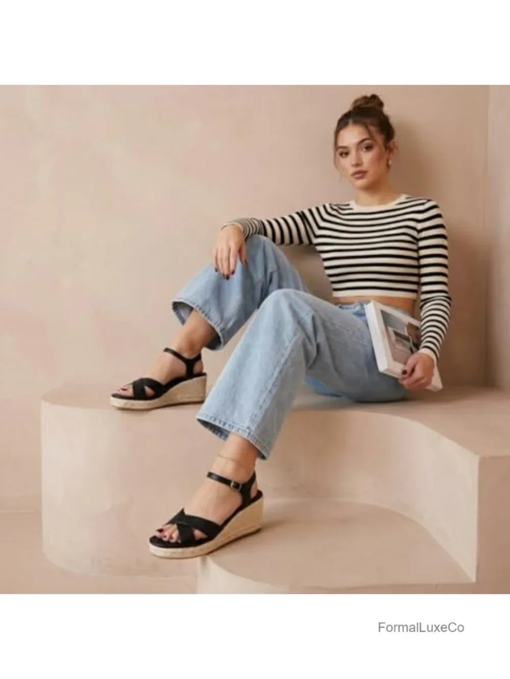 Women's Crisscross Espadrille Wedge Sandals with Adjustable Ankle Strap