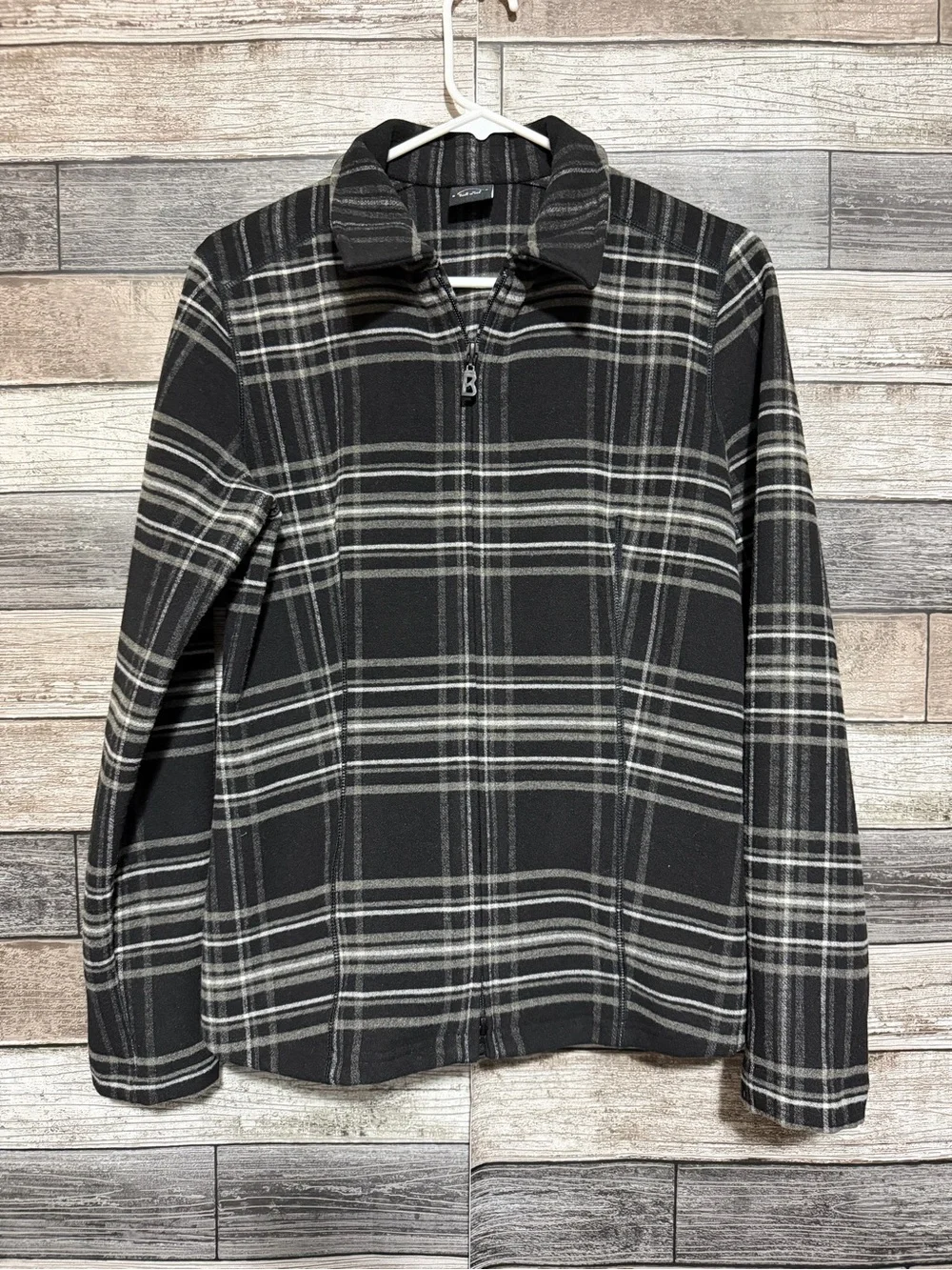 BOGNER Plaid Full Zip Jacket Women’s M Black Gray Made In USA Fleece