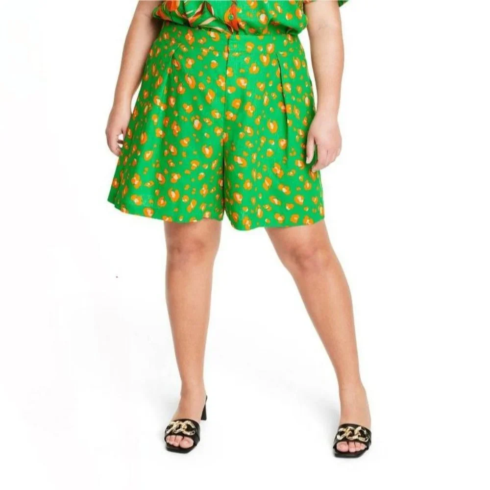 NWT Size 2X Leopard Print Shorts - Tabitha Brown for Target Green/Orange
