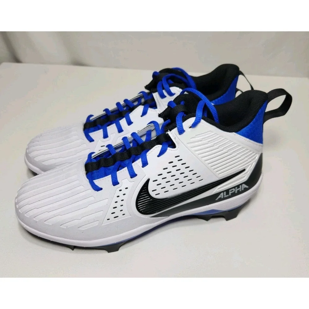Nike Alpha Menace Strong Mens Size 10.5 Football Cleats‎ White / Blue II5139-101
