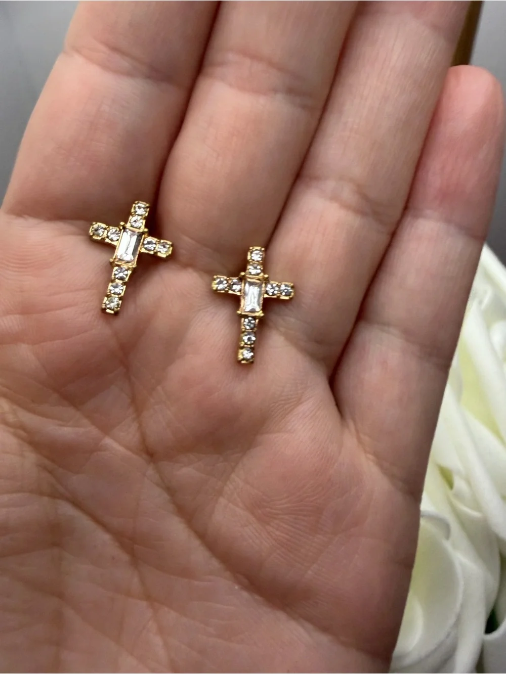 Gold Cross Crystal Stud Earrings - Elegant Women’s Jewelry