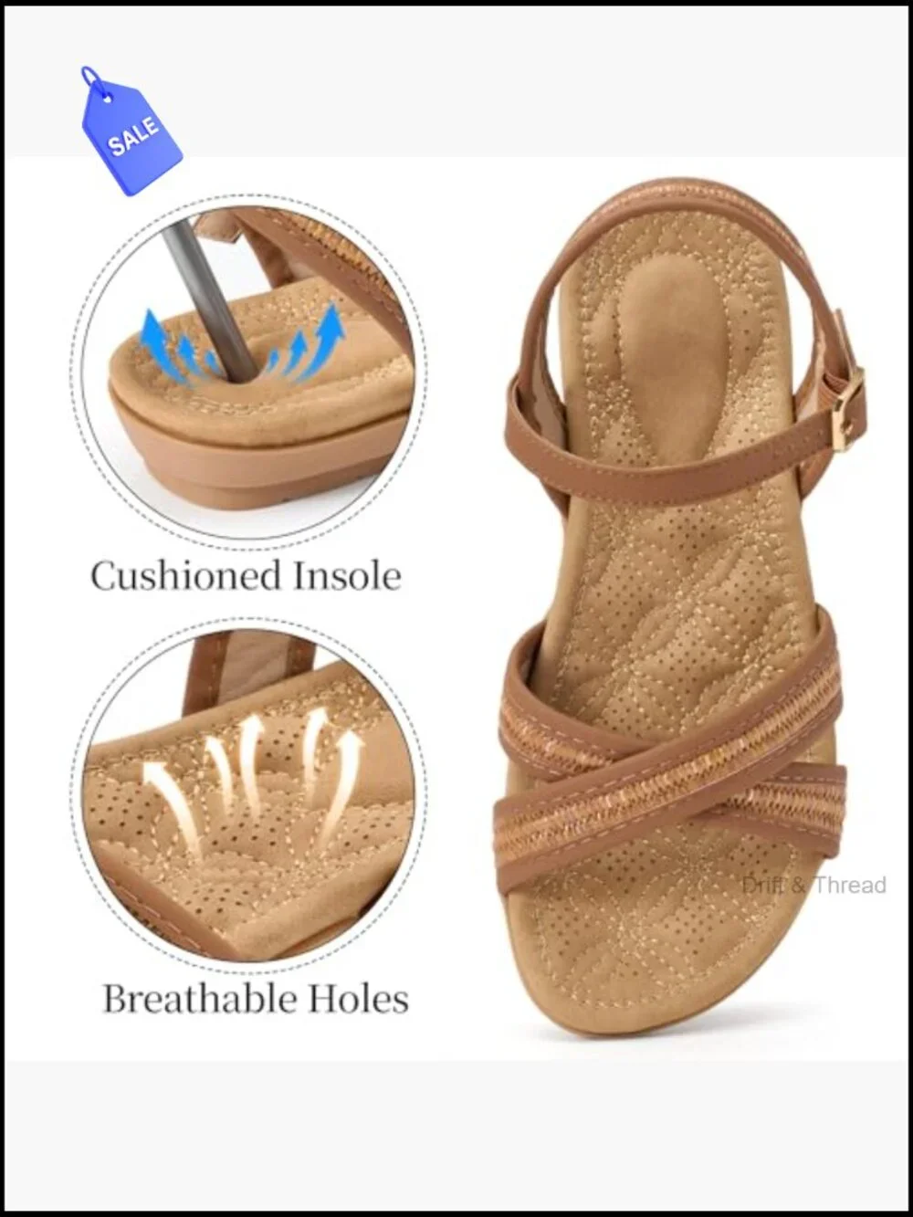 Women's Flat Sandals Breathable Woven Gladiator Memory Foam Comfort