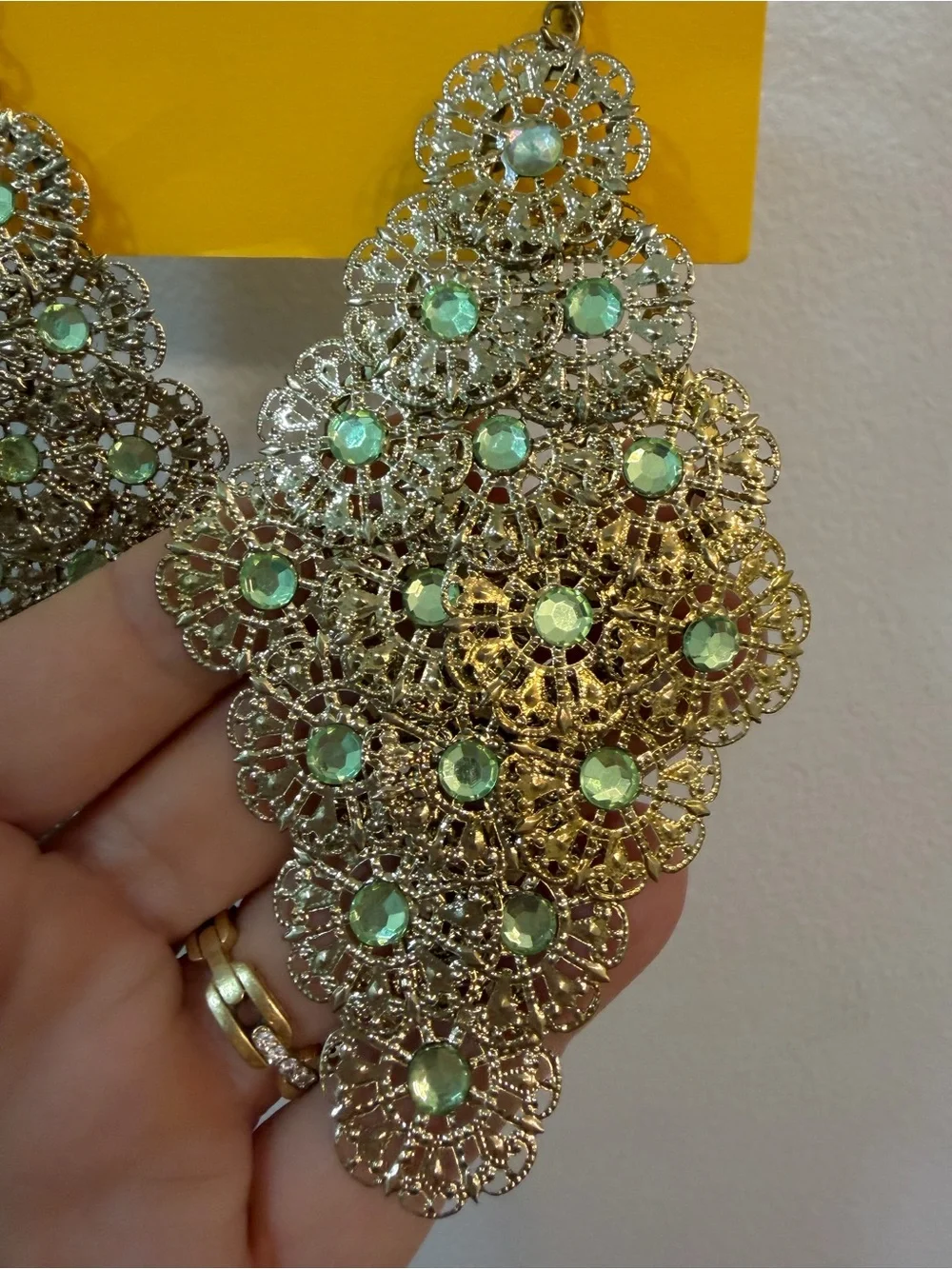 Gold Filigree Teardrop Earrings with Aqua Stones - Women Jewelry