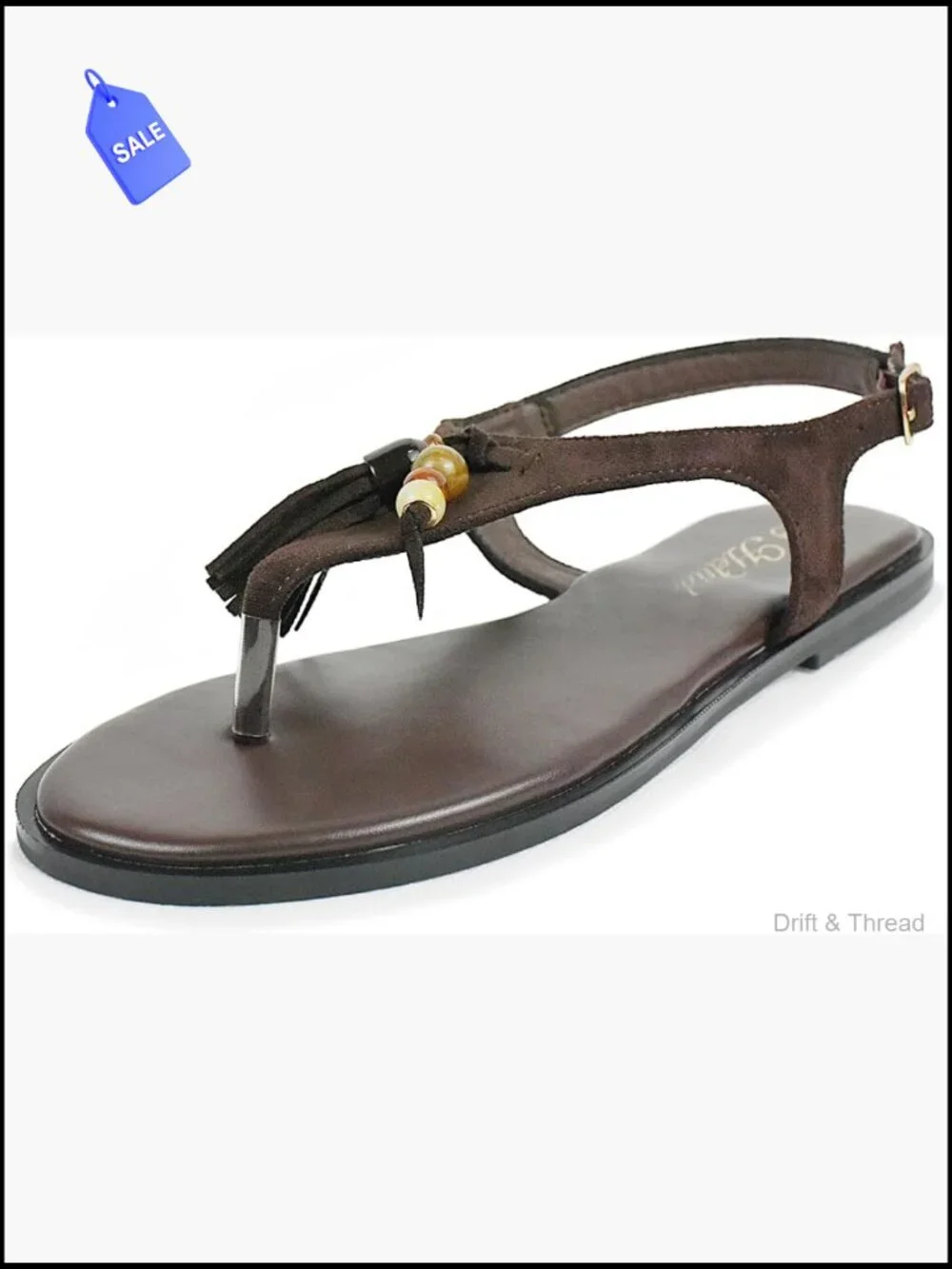 Boho Retro Thong Flat Sandals with Tassel Bead Details