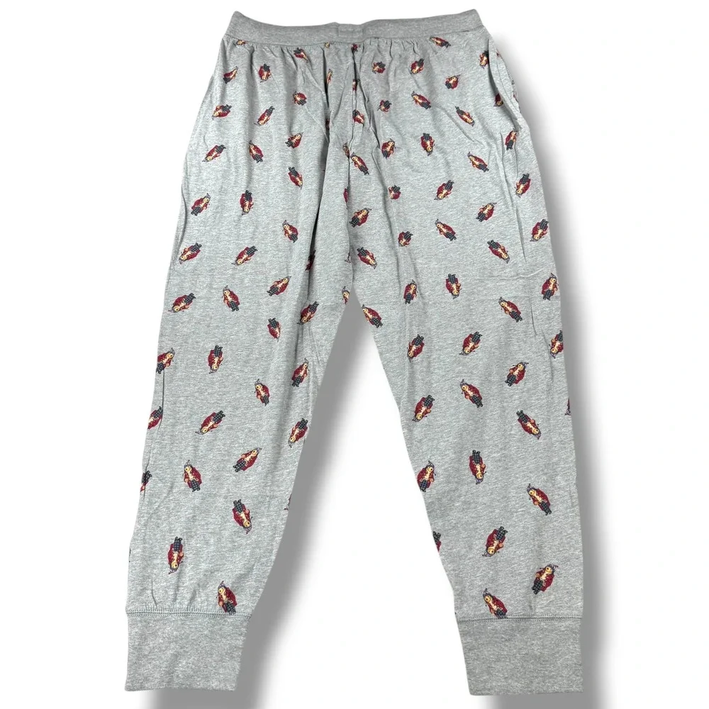Polo Ralph Lauren Jogger Pajama Pants Mens XL Gray Polo Bear All Over Print