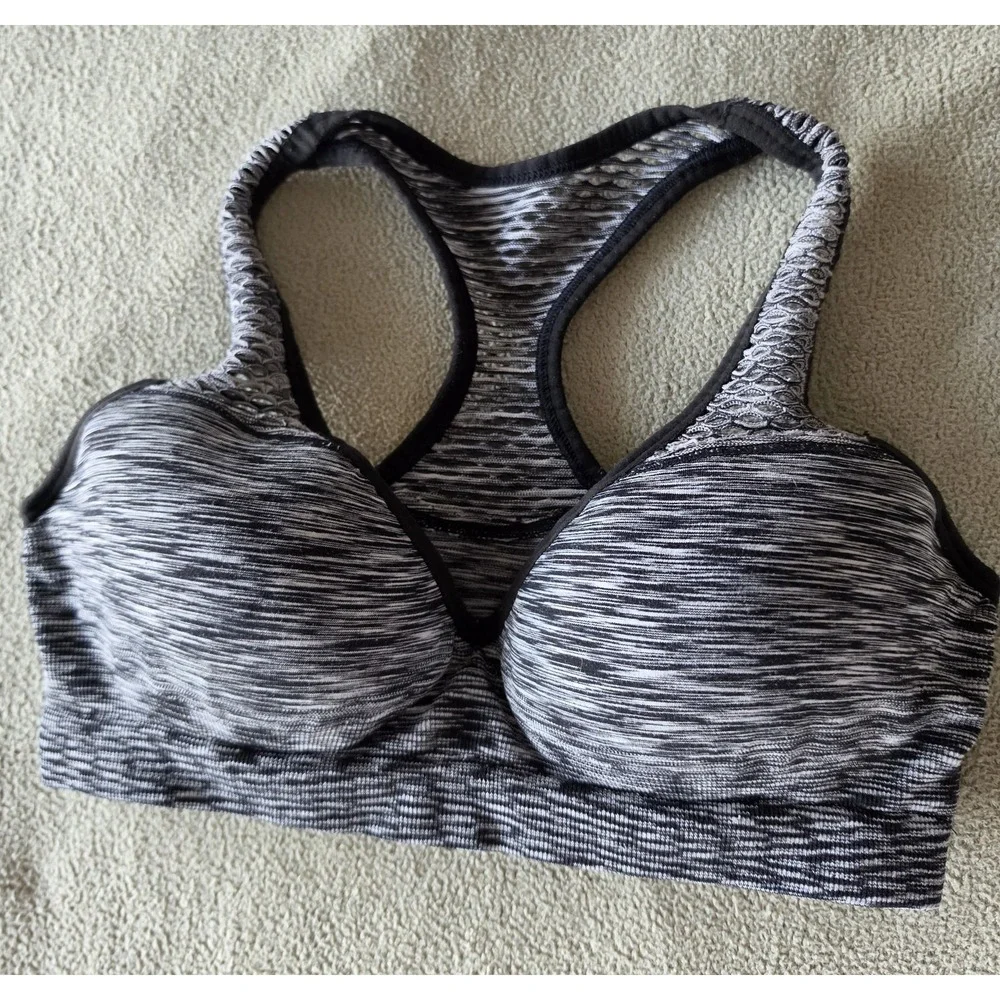 Victoria's Secret PINK Sports Bra M Black White Space Dye Sleeveless Athleisure