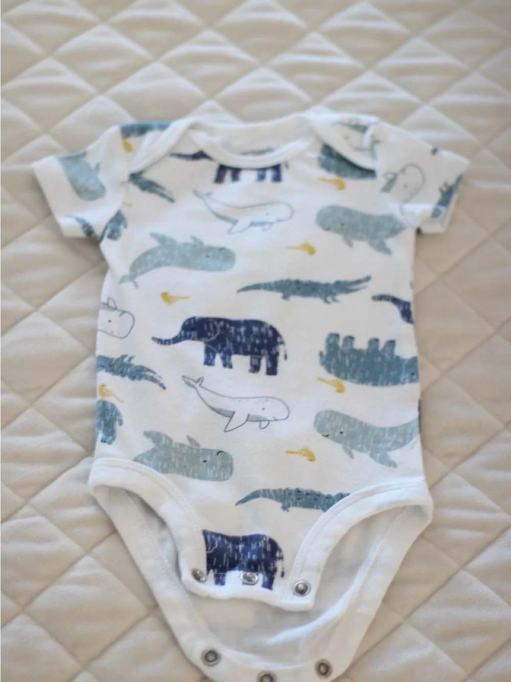 Carter's White One-Piece with Blue and Yellow Animal Print