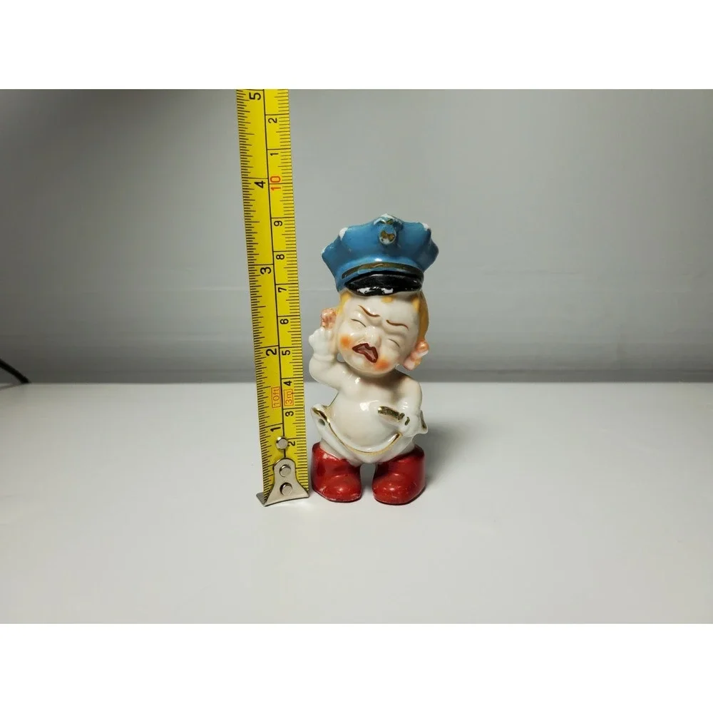 Vintage Mid 50's Diaper Safety Pin Blonde Baby Boy Police‎ Officer Hat Figurine