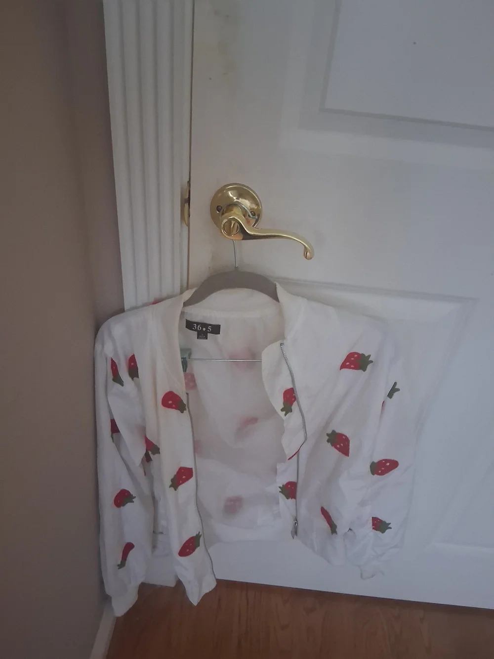 Womens White Strawberry Print Bomber Jacket