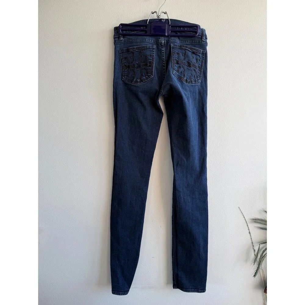 Tory Burch Super Skinny Jeans Dark Wash Indigo Logo Back Pockets Size‎ 27