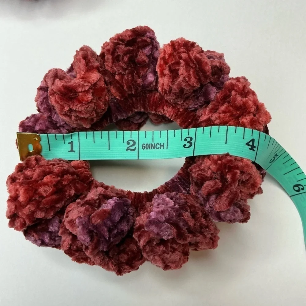 Crochet Crushed Velvet Scrunchie Set of 3 Oversized Hair Tie Plush Handcrafted